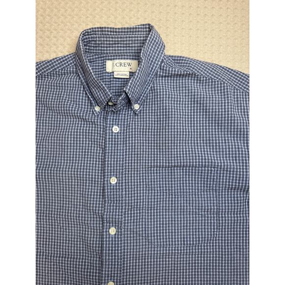 J. Crew Men's Medium 100% Cotton Casual Button Down Short Sleeve Blue Checkered - Picture 3 of 7
